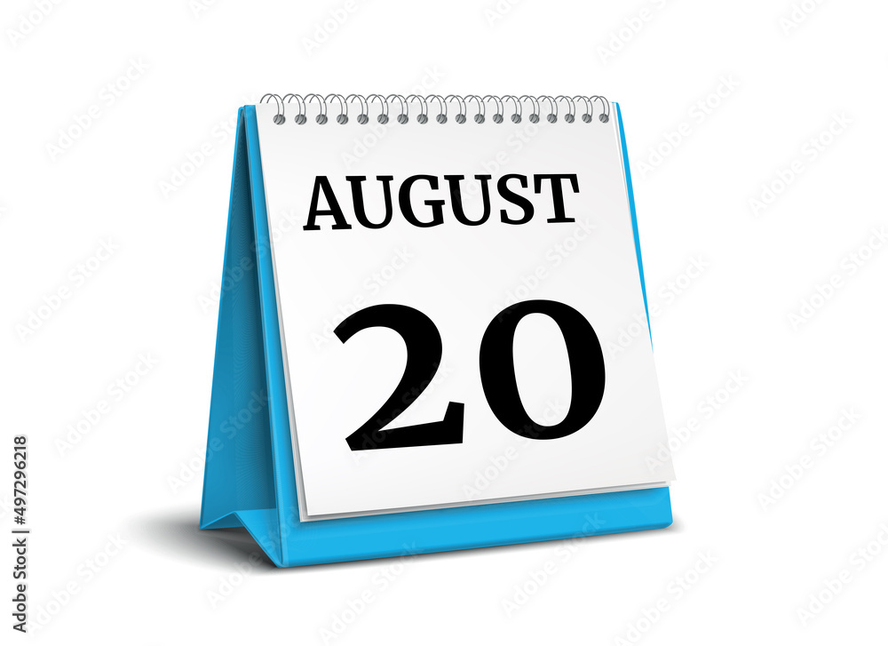 August 20. Calendar on white background. 3D illustration. August 20. Calendar on white background. 3D illustration.