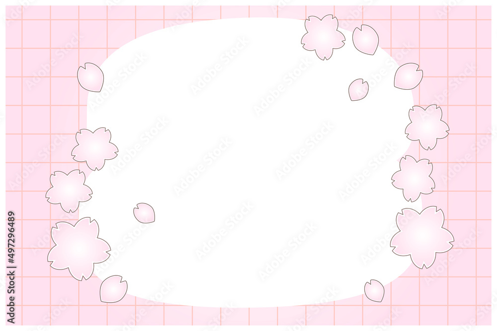 Simple cherry blossom and petal frame frame (pink gradation)