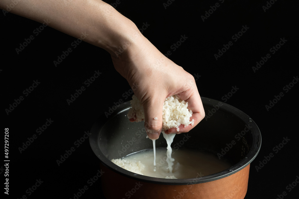 Fototapeta premium hand holding rice