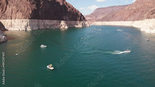aerial follow of boat on lake mead powell photo