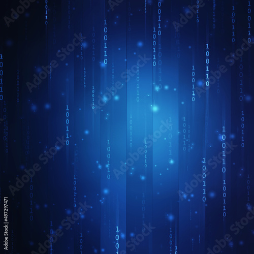 Fototapeta Naklejka Na Ścianę i Meble -  Binary Code Background, Digital Abstract technology background, flowing number one and zero text in binary code format in technology background. Internet Big data Concept