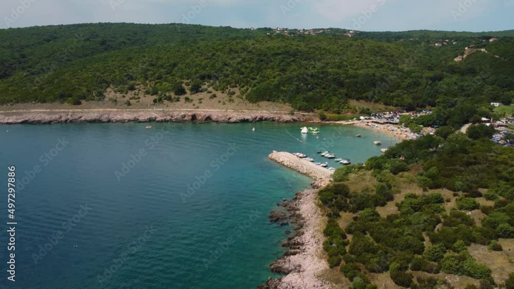 Aerial view of Risika Beach and marina on Krk island in the Mediterranean Sea Aerial view of Risika Beach and marina on Krk island in the Mediterranean Sea