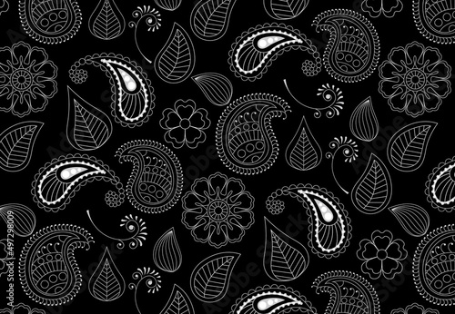 Wallpaper Mural Oriental paisley pattern Black and white color. retro floral vector of paisley background Pattern Torontodigital.ca