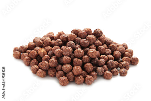 Chocolate corn balls isolated on white background. Cornflakes, cereals