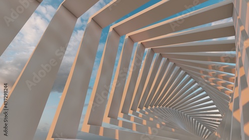 Fototapeta Naklejka Na Ścianę i Meble -  Abstract background rotating geometric tunnel 3d rendering