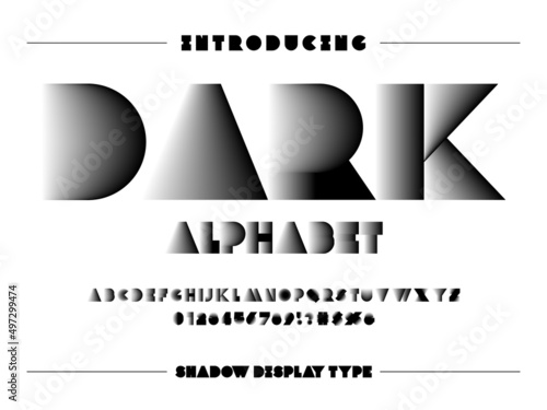 Vector of modern bold shadow display alphabet design with uppercase, numbers and symbols