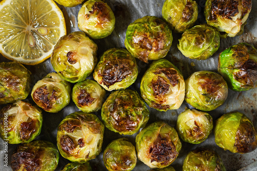 Cooked Organic Brussel Sprouts close-up as a food background
