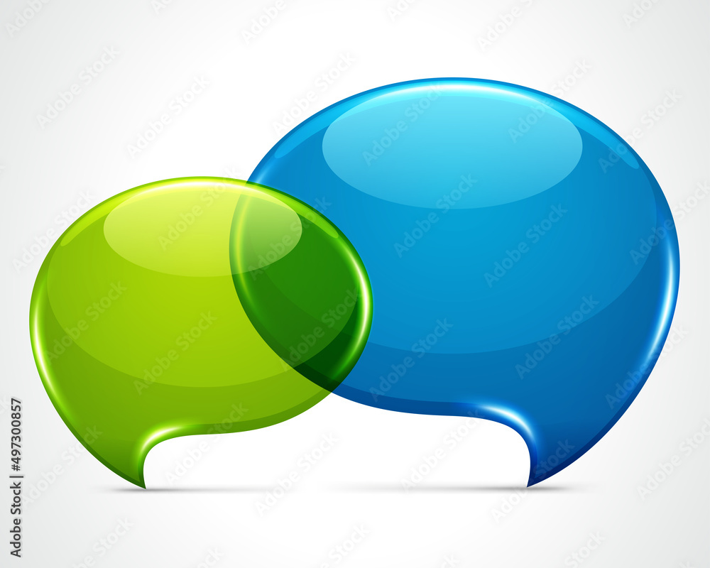 Glass dialog bubbles vector banner. Green and blue transparent colloquial comma superimposed on each other. Conversation comment banner for sale and 3d label social media communication. Glass dialog bubbles vector banner. Green and blue transparent colloquial comma superimposed on each other. Conversation comment banner for sale and 3d label social media communication.