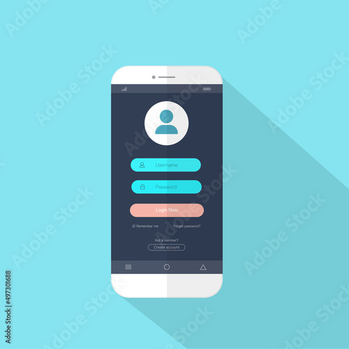 Flat style with ui login to application on the smart phone screen ,vector design Element illustration