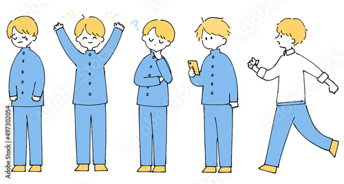 人物イラストセット_男子高生_ツートンカラー