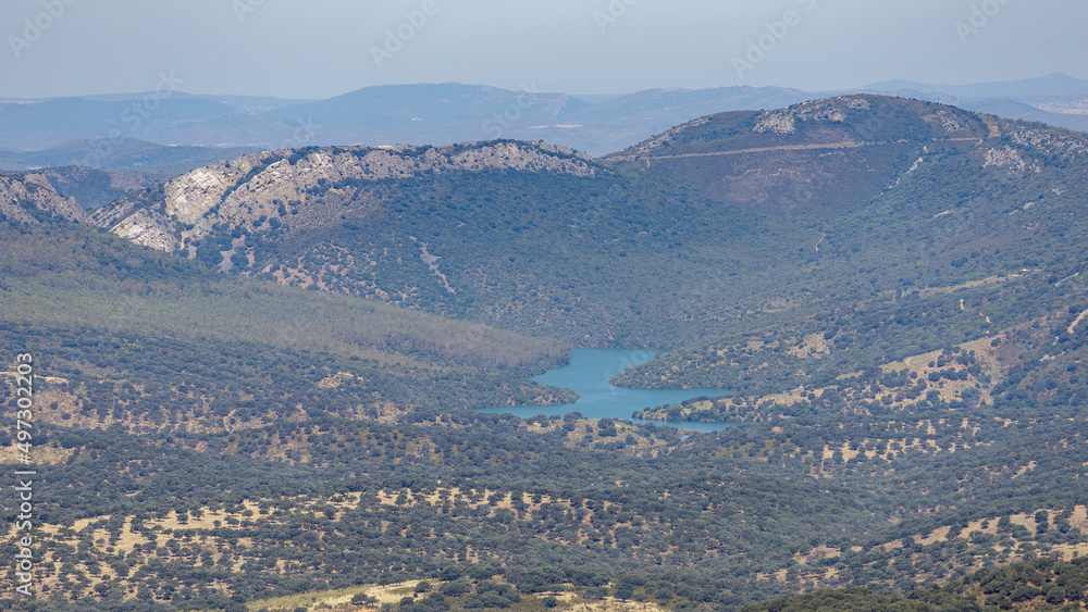 Landscape of extremadura grassland with the Tajo river