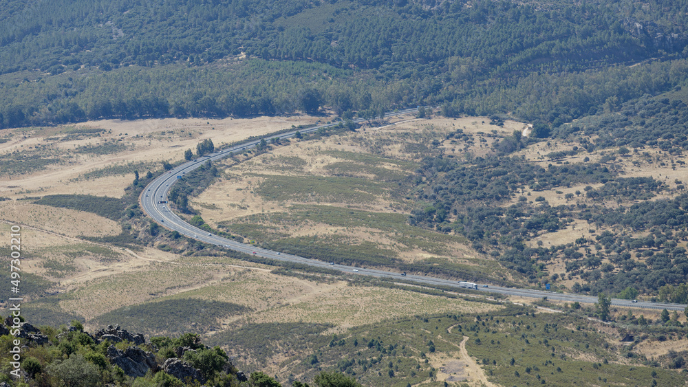 Landscape of extremadura grassland with the Tajo river
