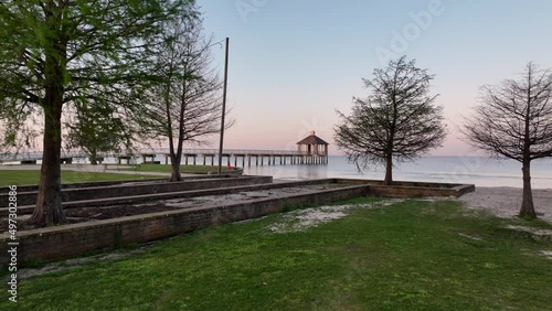Early morning over gazebo at Lake Pontchartrain in Mandeville, Louisiana photo