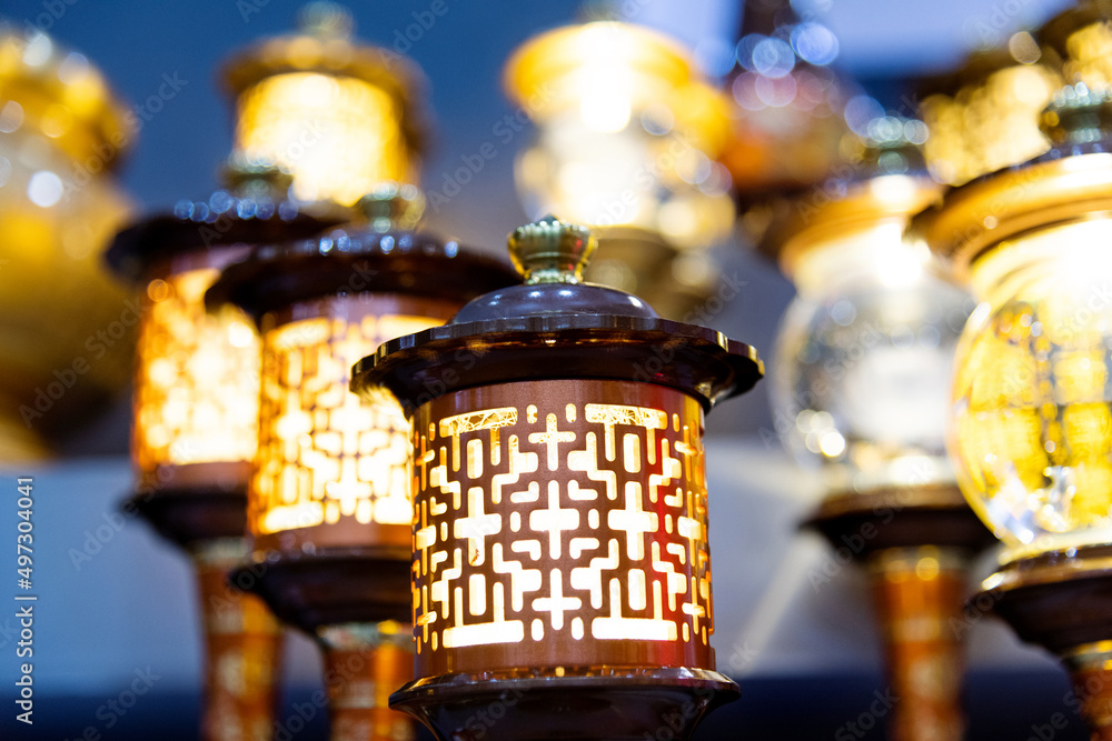 Buddhist lamps in the shop