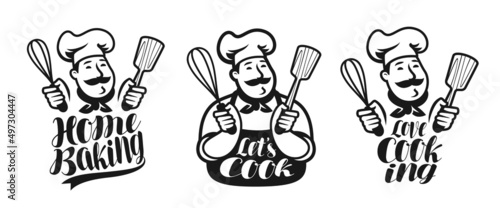 Cooking labels set. Bakery concept emblem. Food typography vector illustration