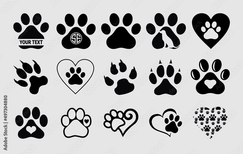 set of Dog Paw clipart vector, cute Dog Paw vector Stock Vector | Adobe ...