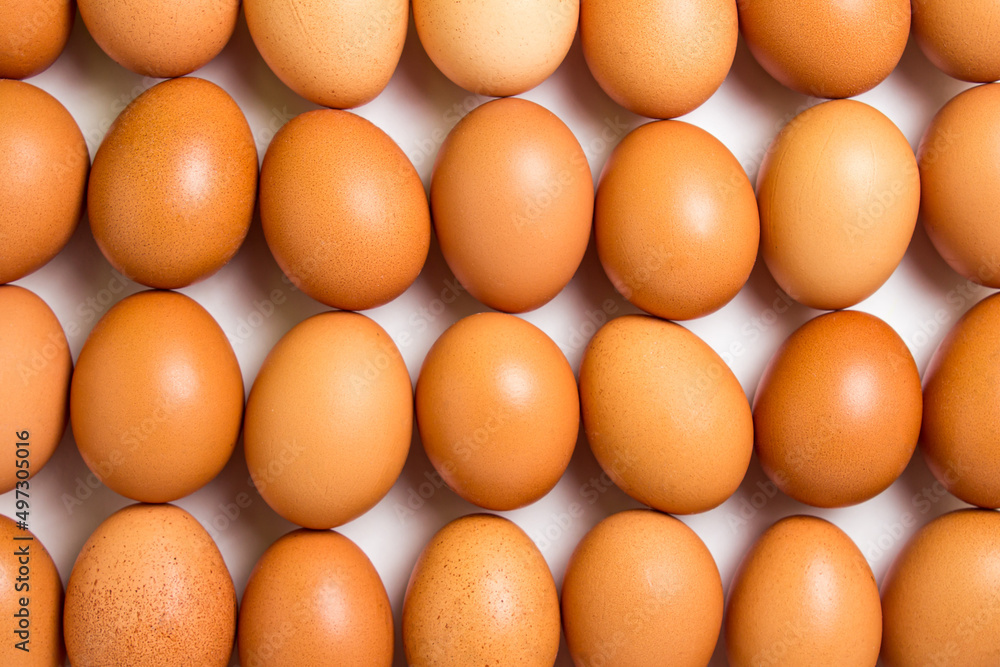 Lots of chicken eggs on a white background. Raw chicken eggs. Lots of chicken eggs on a white background. Raw chicken eggs.