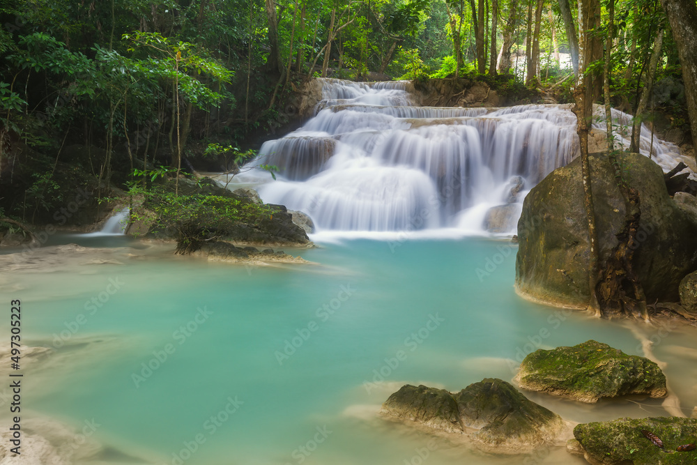 Erawan Waterfall,beautiful waterfall deep forest in Thailand Erawan Waterfall,beautiful waterfall deep forest in Thailand