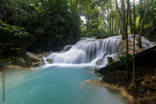 Erawan Waterfall beautiful waterfall deep forest in Thailand