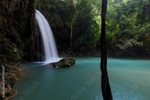 Erawan Waterfall beautiful waterfall deep forest in Thailand