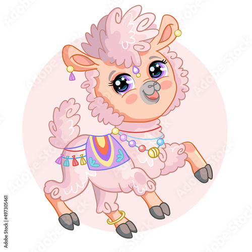Cute Cartoon pink alpaca vector isolated illustration