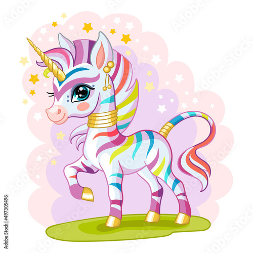 Cute cartoon rainbow zebra unicorn vector illustration