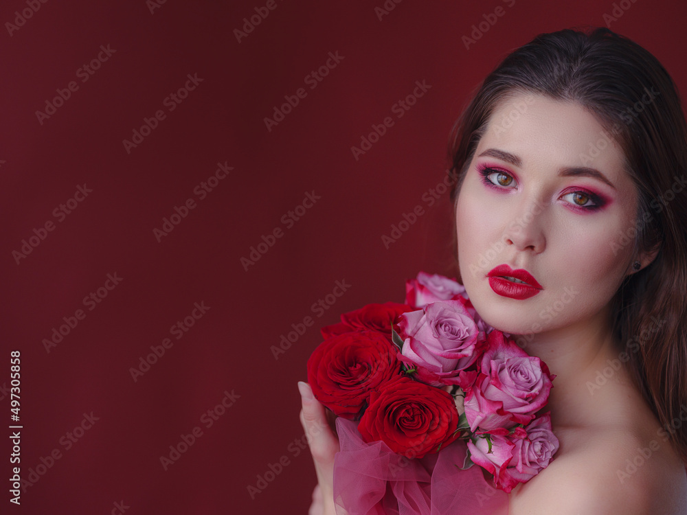 Attractive brunette asian woman with beautiful bouquet Attractive brunette asian woman with beautiful bouquet