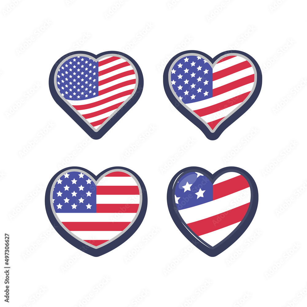 USA flag in heart shape. United States of America national symbol. American love. USA flag in heart shape. United States of America national symbol. American love.