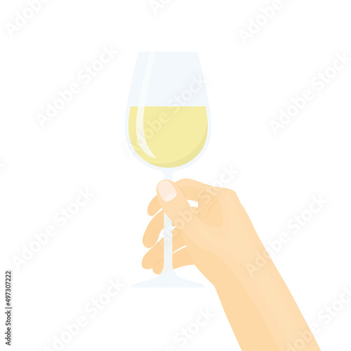 hand holding a glass of white wine, celebration, wine tasting- vector illustration