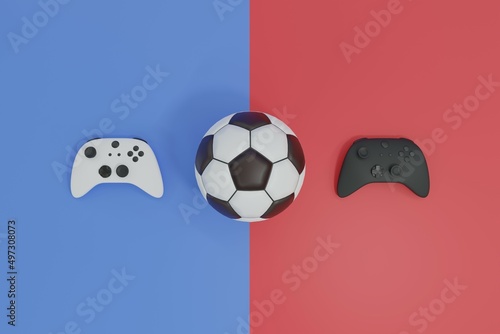 White and black joystick game console controller with soccer football competition 3D rendering illustration 