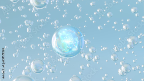 Wallpaper Mural 3D rendering Cosmetics Serum bubbles on defocus background. Collagen bubbles Design. Moisturizing Essentials and Serum Concept. Vitamin for personal care and beauty concept.  Torontodigital.ca
