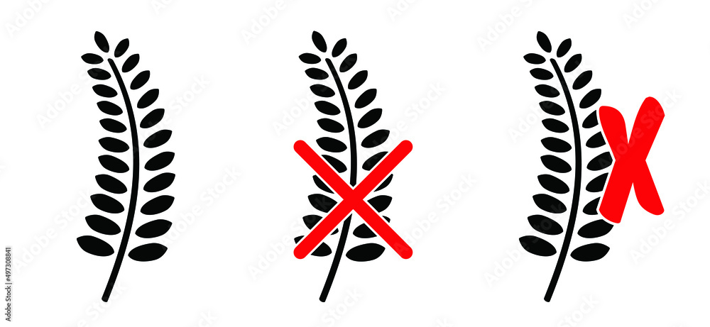 No wheat. Gluten ( coeliakie ) is a mixture of proteins that occurs naturally in certain grains. Gluten free diet. Vector product label or icon. Organic food allergy symbol or pictogram. allergen free No wheat. Gluten ( coeliakie ) is a mixture of proteins that occurs naturally in certain grains. Gluten free diet. Vector product label or icon. Organic food allergy symbol or pictogram. allergen free