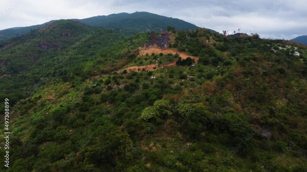Aerial forward view of forest with clear signs of deforestation. Vietnam Aerial forward view of forest with clear signs of deforestation. Vietnam