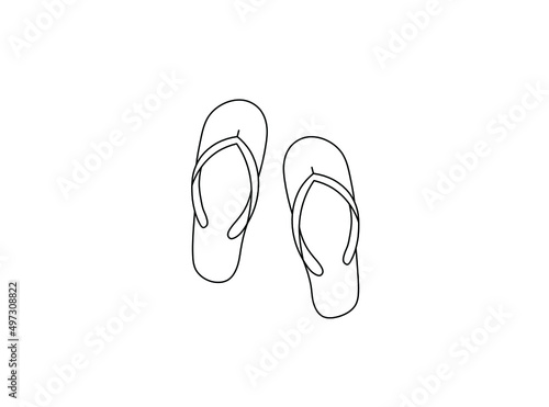 Vector isolated a pair of flip-flops colorless black and white simple contour line drawing