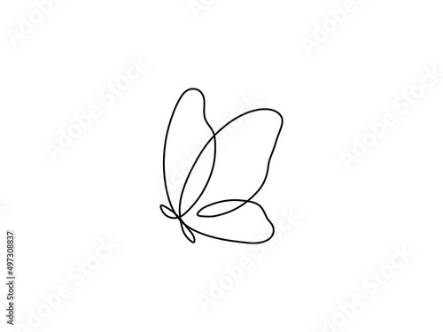 Vector isolated tiny one line butterfly drawing. Simple minimal butterfly line tattoo icon logotype 
