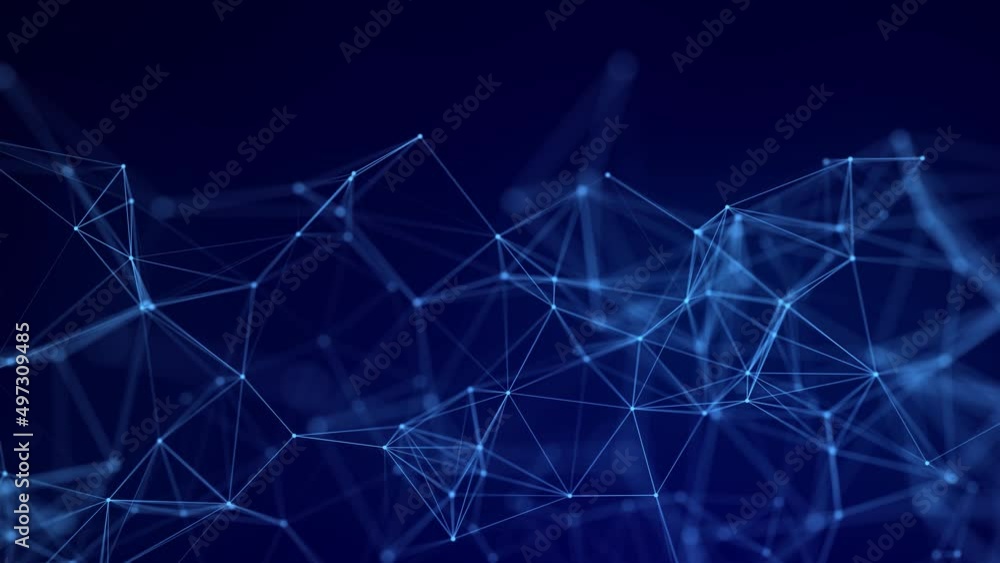 Network connection structure. Abstract blue background with moving dots ...
