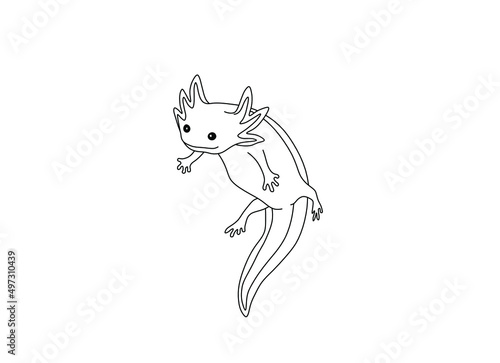 Vector isolated cute cartoon swimming triton newt with long tail colorless black and white contour line doodle drawing