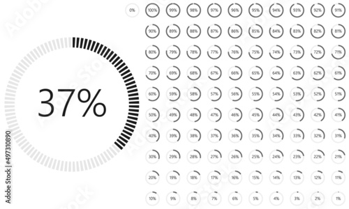 Wallpaper Mural Set of Percentage Meter for Report Progress, Icon loader 0 to 100, 5, 10, 15, 20, 25, 30, 35, 40, 45, 50, 55, 60, 65, 70, 75, 80, 85, 90, 95, 100, Black Loader Indicator Vector Torontodigital.ca