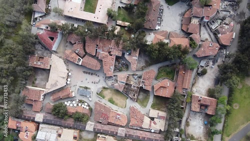 drone view aerial to town Val'Quirico, a place with European architecture in Tlaxcala mexico, near puebla  photo