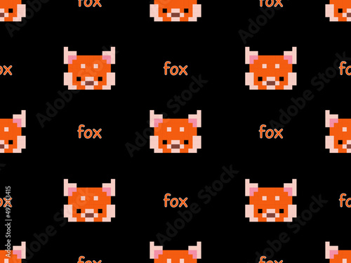 Fox cartoon character seamless pattern on black background.Pixel style