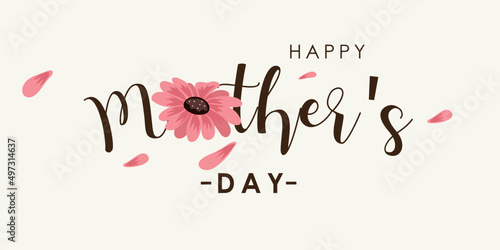 Happy Mother's Day. Calligraphy poster with flower for Mother's day or sale shopping special offer banner. Best Mom ever greeting card, Background vector.