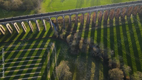 Ouse Valley Viaduct, Sussex in England, UK. Aerial top-down circling photo