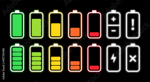 Battery charging point, charge indicator. Vector icon level Battery Energy powerfully full.