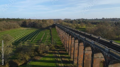 Aerial forward along Ouse Valley or Balcombe viaduct, Sussex. UK photo