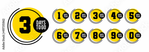 Counter from 10 to 1 days left time remaining - promo sticker set for shop opening, sale or offer validity - isolated vector icons collection