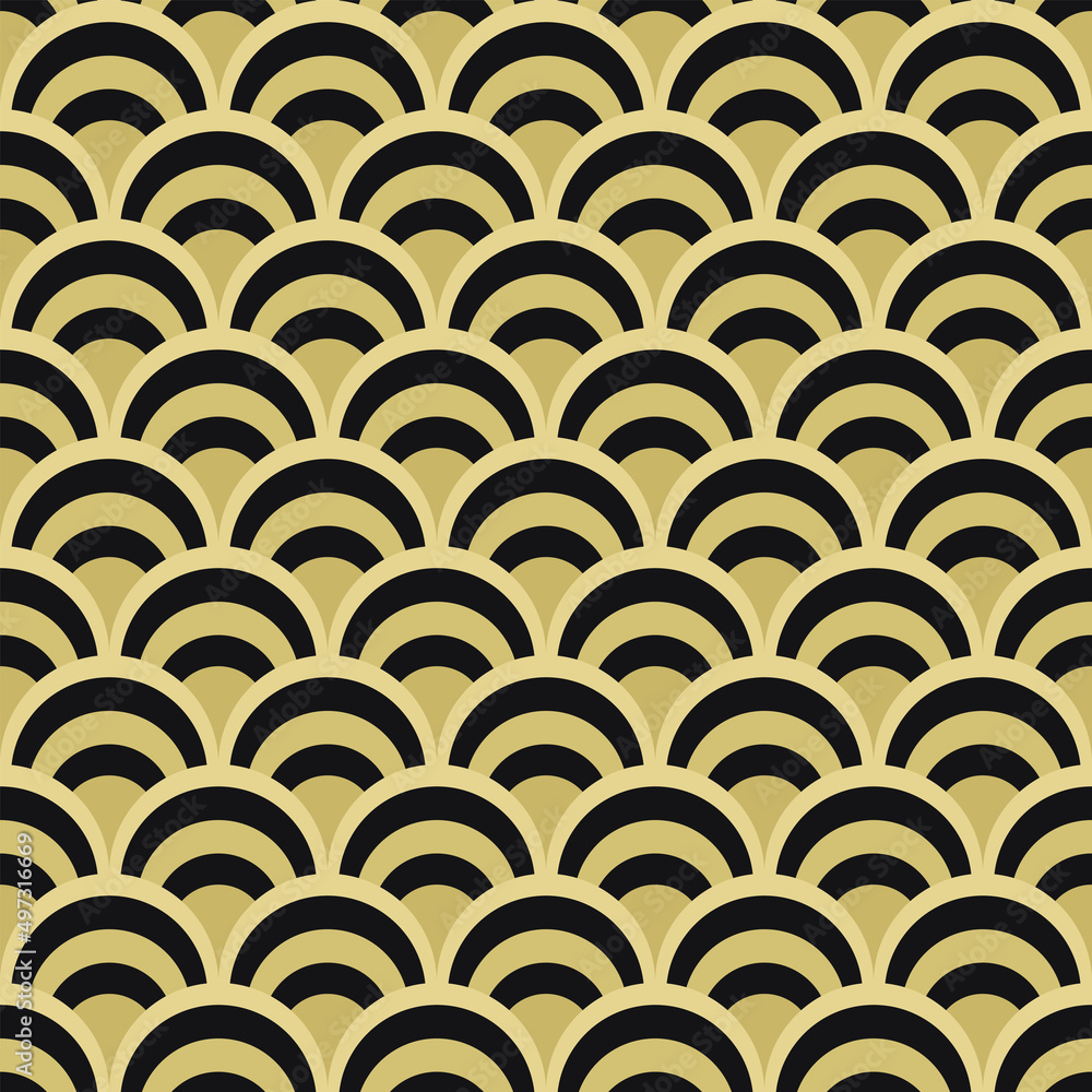 Fish scale abstract geometric seamless pattern. Colorful art deco style nostalgic retro background. Classic Asian fashion print with arcs for fabric, paper Fish scale abstract geometric seamless pattern. Colorful art deco style nostalgic retro background. Classic Asian fashion print with arcs for fabric, paper