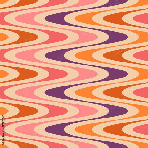 Groovy lines abstract seamless pattern. Retro 1970s nostalgic geometric background. Simple shaped colorful vector print for paper, fabric, surface.
