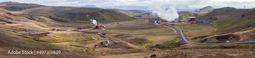 Steaming cooling tower at Krafla geothermal power plant, Iceland's power station Iceland, Scandinavia photo