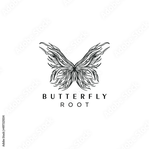 butterfly logo with root wings. abstract butterfly combination with tree root wings
