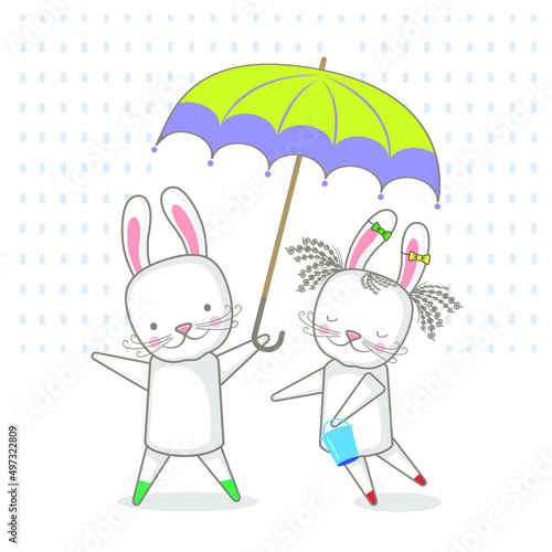  Vector image of a cute bunny. Isolated background, postcard, design.